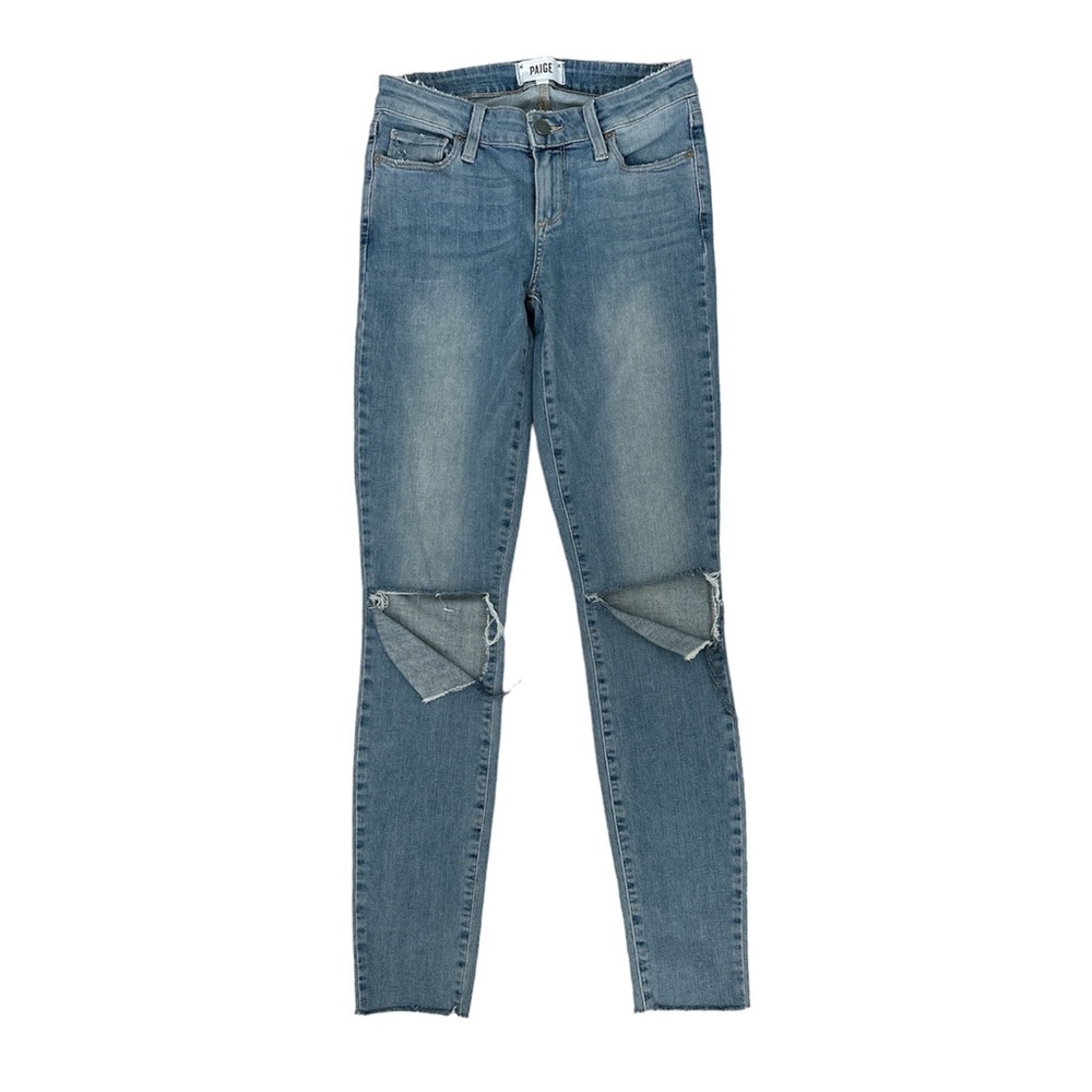 Paige Verdugo Ankle Light wash Denim Jeans ripped knees raw hem size 25